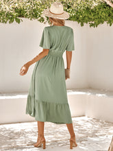 Women's dress summer new V-neck ruffle sleeves solid color